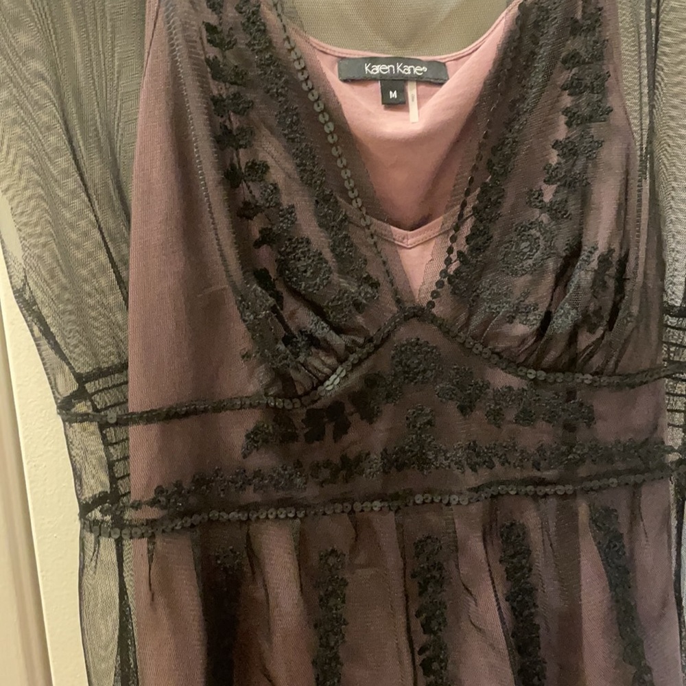 New Karen Kane sheer black mixed greens lace top M - Picture 2 of 11